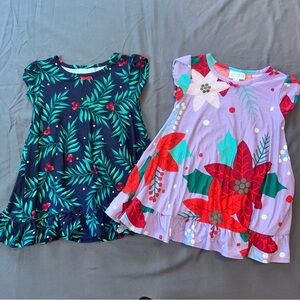 Dot Dot Smile Girls Navy Green and Lavender Poinsettia Holiday Nightgowns